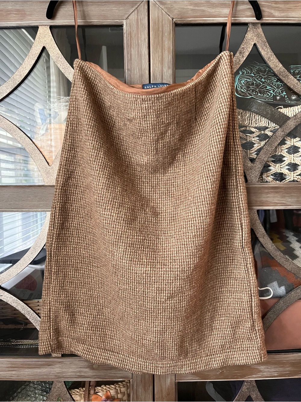 Ralph Lauren VINTAGE Will Camel Tan Checked Pencil Skirt